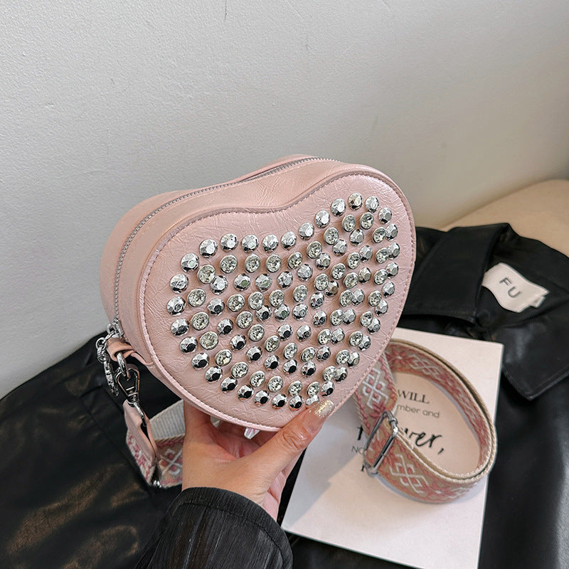 Heart‑Shaped PU Leather Crossbody Bag – Wide Strap Rivet Phone Shoulder Bag What Else You Got?