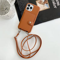 Lychee Floral Card Holder Phone Case with Strap – Elegant PC + Leather Cover for iPhone 7-14 Pro Max