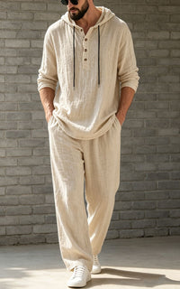Men's Linen Loose-Fit Hoodie & Pants Set