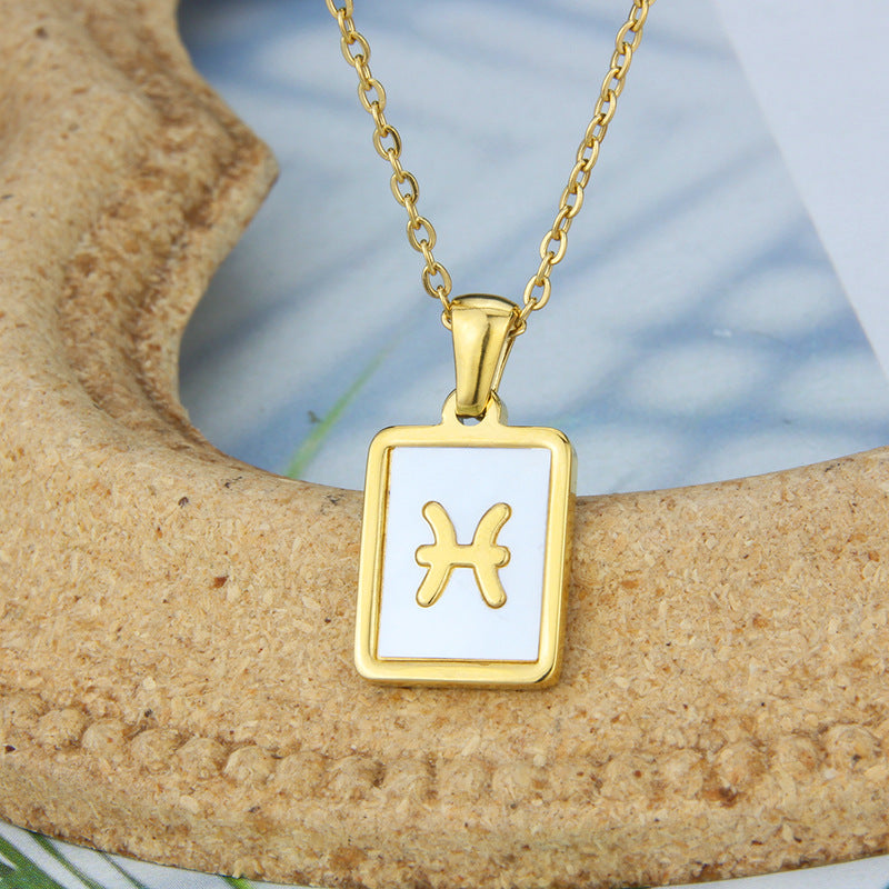 Stainless Steel Square Shell Zodiac Necklace What Else You Got?