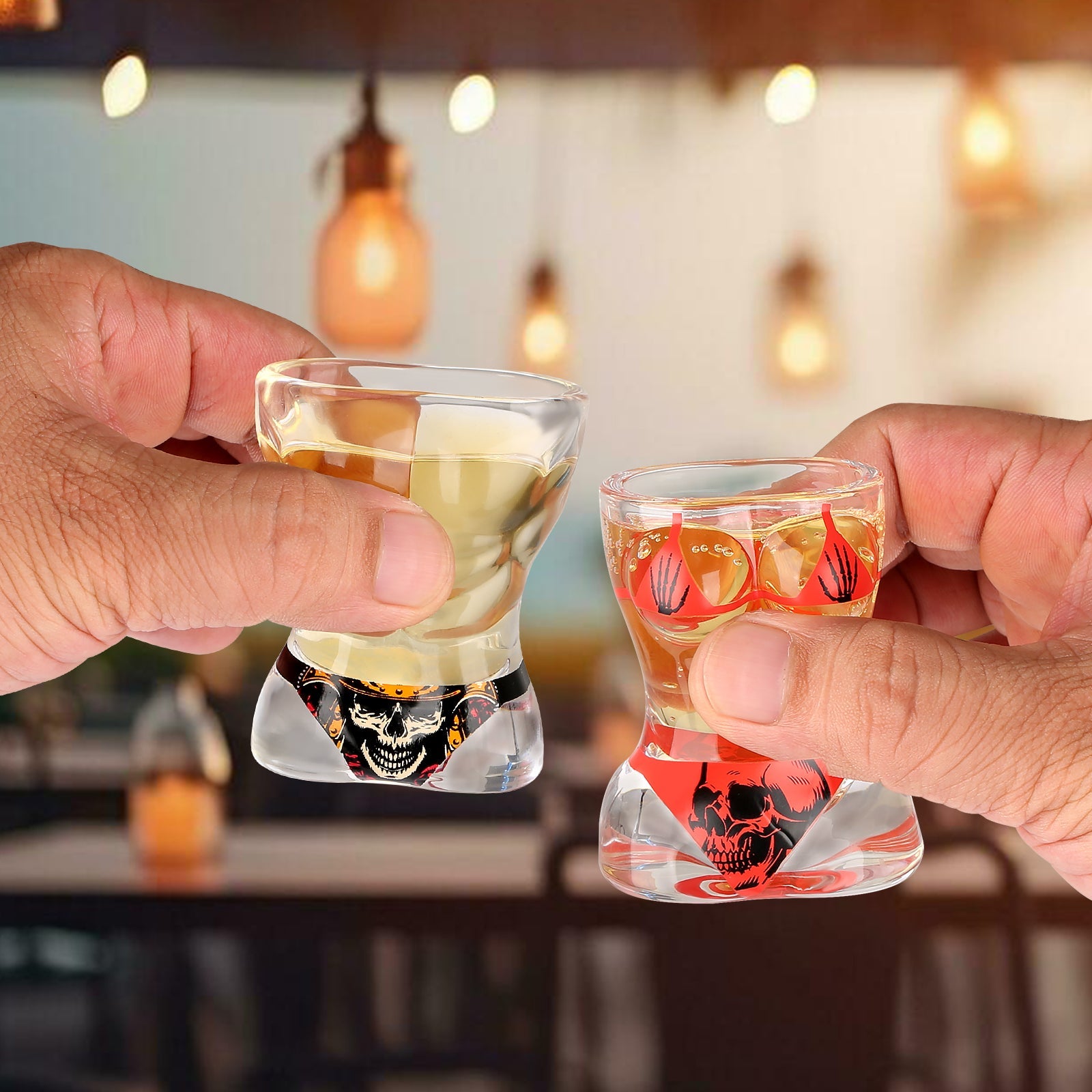 2 Pieces, Black Muscle Men's And Red Bikini Skull Style Glass Small Wine Glasses Bar Tools Christmas Gift, Halloween Gift, Birthday Gift, Company Party Gift, Universal Gift What Else You Got?