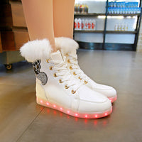 LED Light Up Fur Snow Boots - USB Charging Warm Winter Walking Shoes
