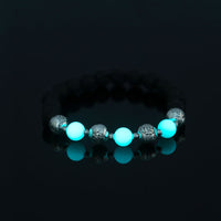 Glowing Faith Bracelet – Black Volcanic Stone with Luminous Beads & Metal Accents (Unisex)