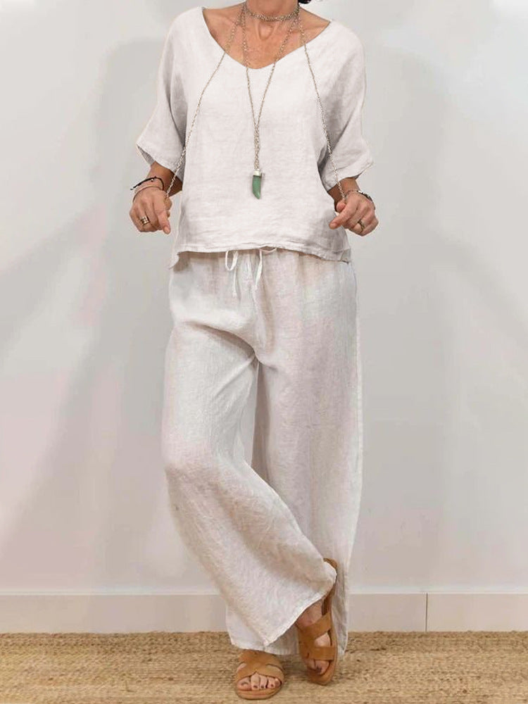 Womens Multi-Color Two-Piece Set Casual V-Neck Pullover With Three-Quarter Sleeves And Extended Pants What Else You Got?