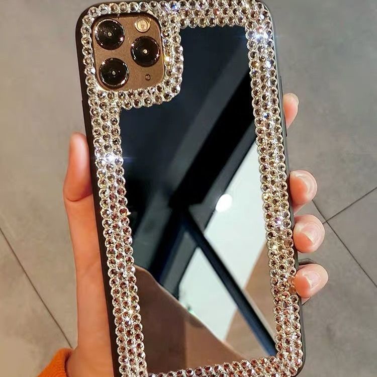 Acrylic Mirror Rhinestone Phone Case – Luxury Makeup Mirror Cover