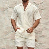 Men's Two-Piece Tracksuit – Casual Beach Shirt & Shorts Set