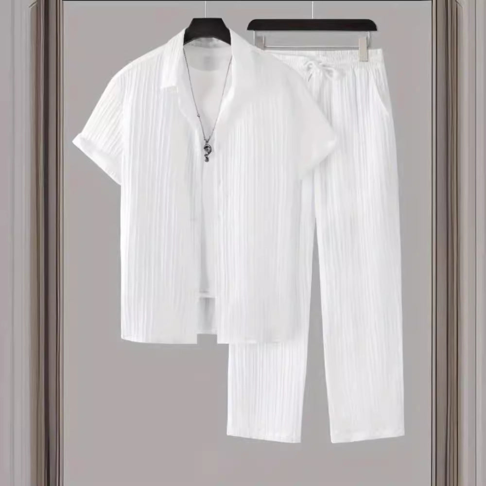 Men's Striped Short-sleeved Shirt Trousers Suit What Else You Got?