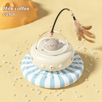 Electric UFO Cat Teaser Toy – USB Rechargeable Feather Wand with Bell for Pets