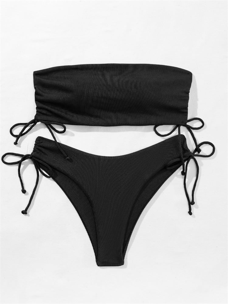 Summer Tube Bikini With Drawstring Design Solid Color Sexy Swimsuit For Beach Party Womens Clothing What Else You Got?
