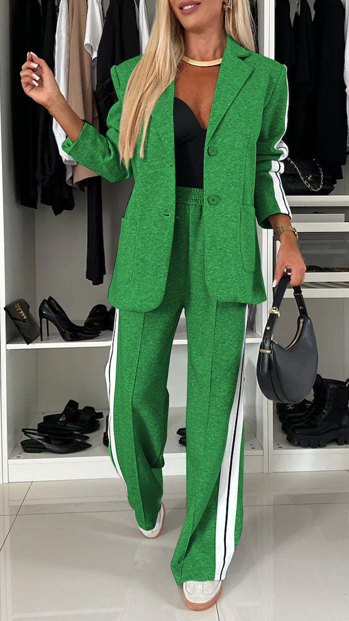 Women's Casual Suit Lapel Single-breasted Jacket And Striped Straight Pants Fashion Sports Trousers Suit Outerwears Clothing What Else You Got?