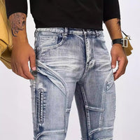 Men's Stretch Skinny Jeans – Retro Motorcycle Style Denim