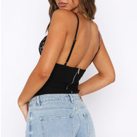 Elegant Women's Lace Camisole with Back Zipper - Summer Sleeveless V-neck Top (White/Black)