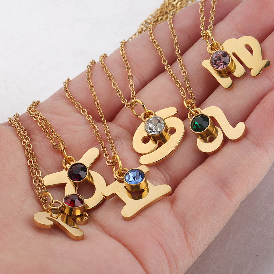 Golden Zodiac Necklace Lucky Birthstone Stainless Steel Jewelry What Else You Got?