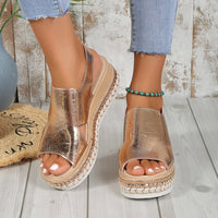 Glamorous Fish Mouth Wedge Sandals – Shiny Hollow Design in Gold & Silver