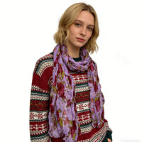 2pcs Vibrant Crinkle Magenta Printed Polyester Texture Scarf