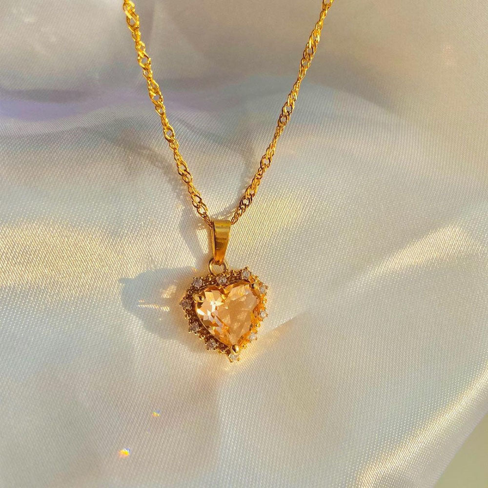 Colorful Rhinestones Heart-shped Necklace Love Gold Clavicle Chain Ins Personalized Jewelry For Women Valentine's Day What Else You Got?