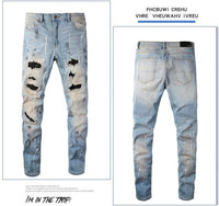 Jeans Ripped Rhinestone Graffiti Skinny Pants