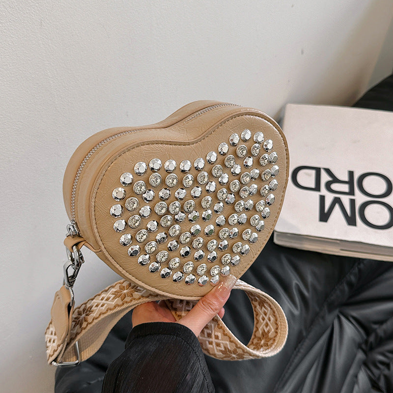 Heart‑Shaped PU Leather Crossbody Bag – Wide Strap Rivet Phone Shoulder Bag What Else You Got?