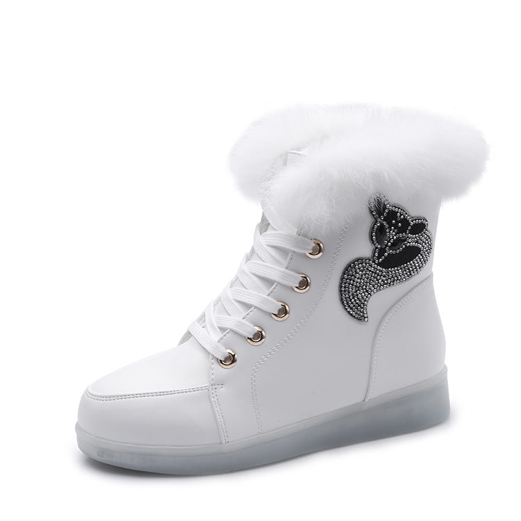New LED Colorful Light Shoes USB Charging True Rabbit Fur Snow Boots What Else You Got?