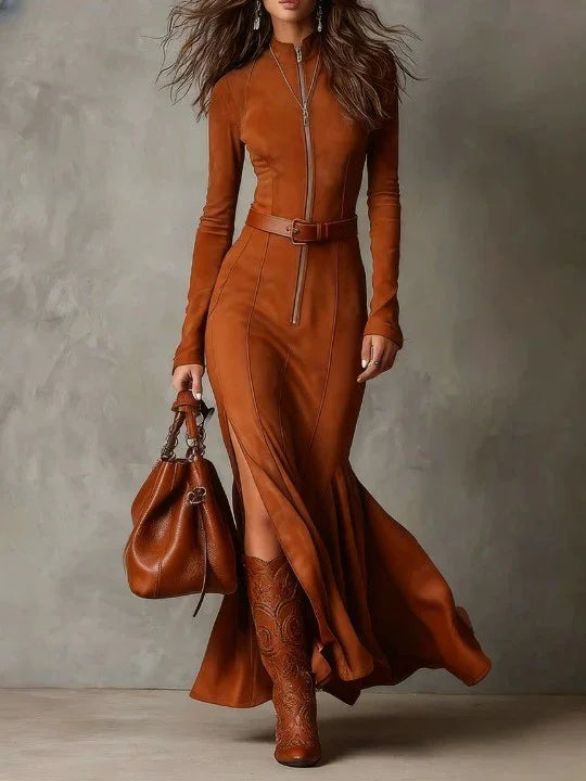 Elegant High-Waist Fishtail Dress – Long Sleeve Split Maxi Dress What Else You Got?