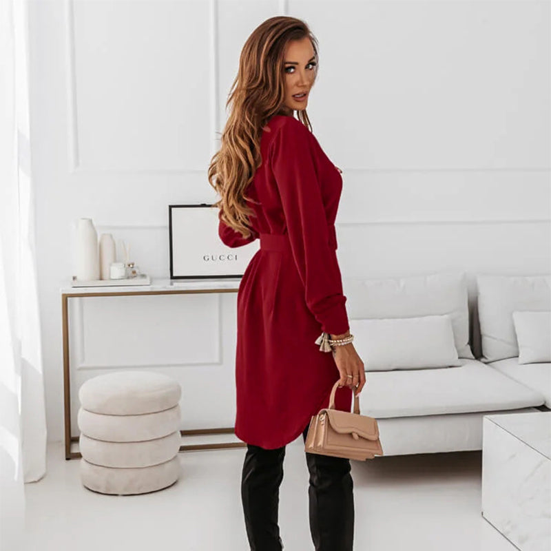 Lapel Long-sleeved Dress With Belt Fashion Elegant Button-down Shirt Dresses For Women What Else You Got?