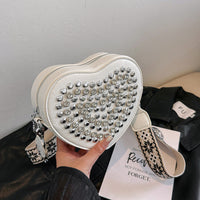 Heart-Shaped PU Crossbody Bag – Rivet-Detail Women’s Shoulder Bag