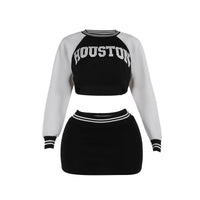 Women's Baseball Sweater & Skirt Set – Casual Street Style 2-Piece Outfit