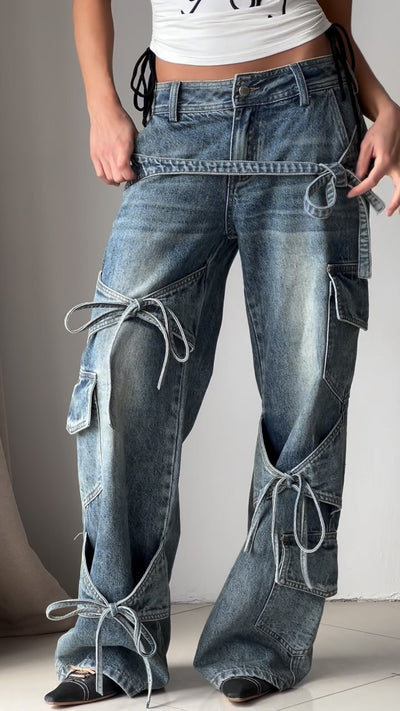 Women's Knot-Tied Utility Jeans – Straight-Leg Denim