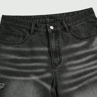 Mens Retro Five-Point Star Denim Cropped Shorts