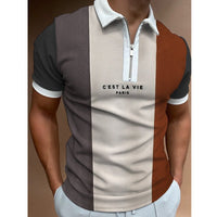 Men's Striped Polo Shirt - Short Sleeve, Printed Cotton Blend - Elegant & Comfortable