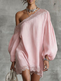 Women's Off-Shoulder Lace Trim Blouse – Elegant & Comfortable Long-Sleeve Top