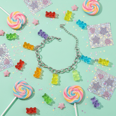 Y2K Gummy Bear Charm Bracelet – Candy Bear Pendant Jewelry
