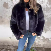 Cozy Faux Fur Jacket – Warm Winter Zip-Up Coat for Women | Plush Stand Collar Streetwear