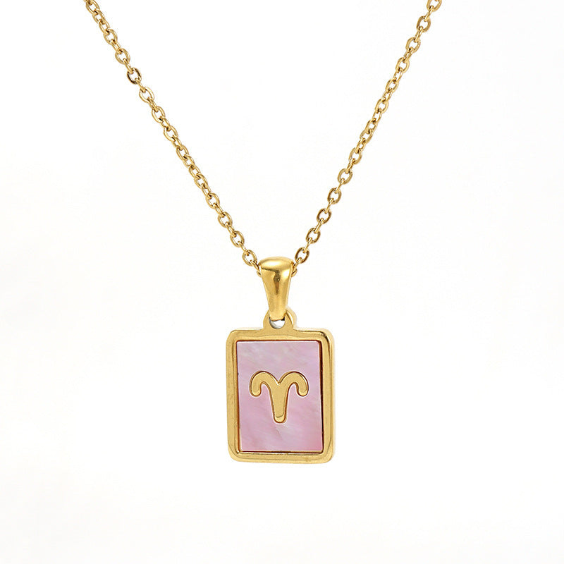 Stainless Steel Square Shell Zodiac Necklace What Else You Got?
