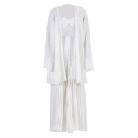 Women's White Pleated Vest, Cardigan & Wide-Leg Pants 3-Piece Suit