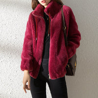 Cozy Women's Double-Faced Fleece Cardigan - High Neck & Versatile Fit