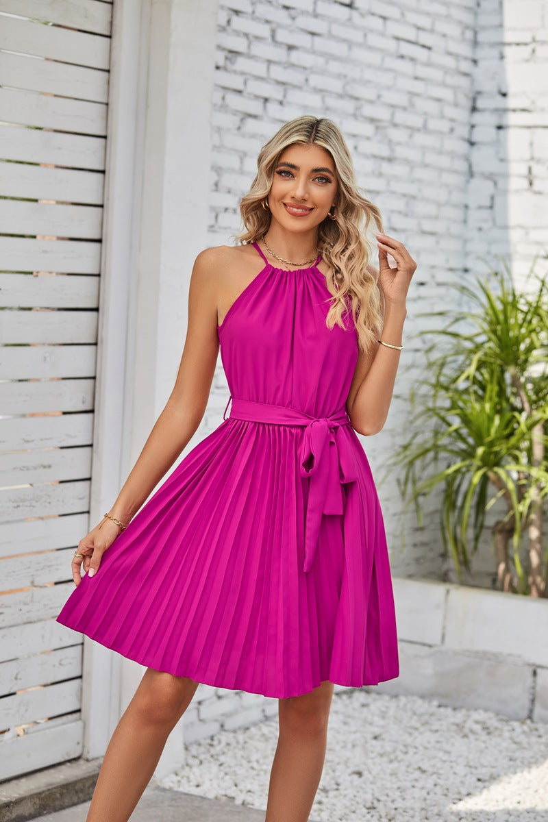 Halter Strapless Dresses For Women Solid Pleated Skirt Summer Beach Sundress What Else You Got?