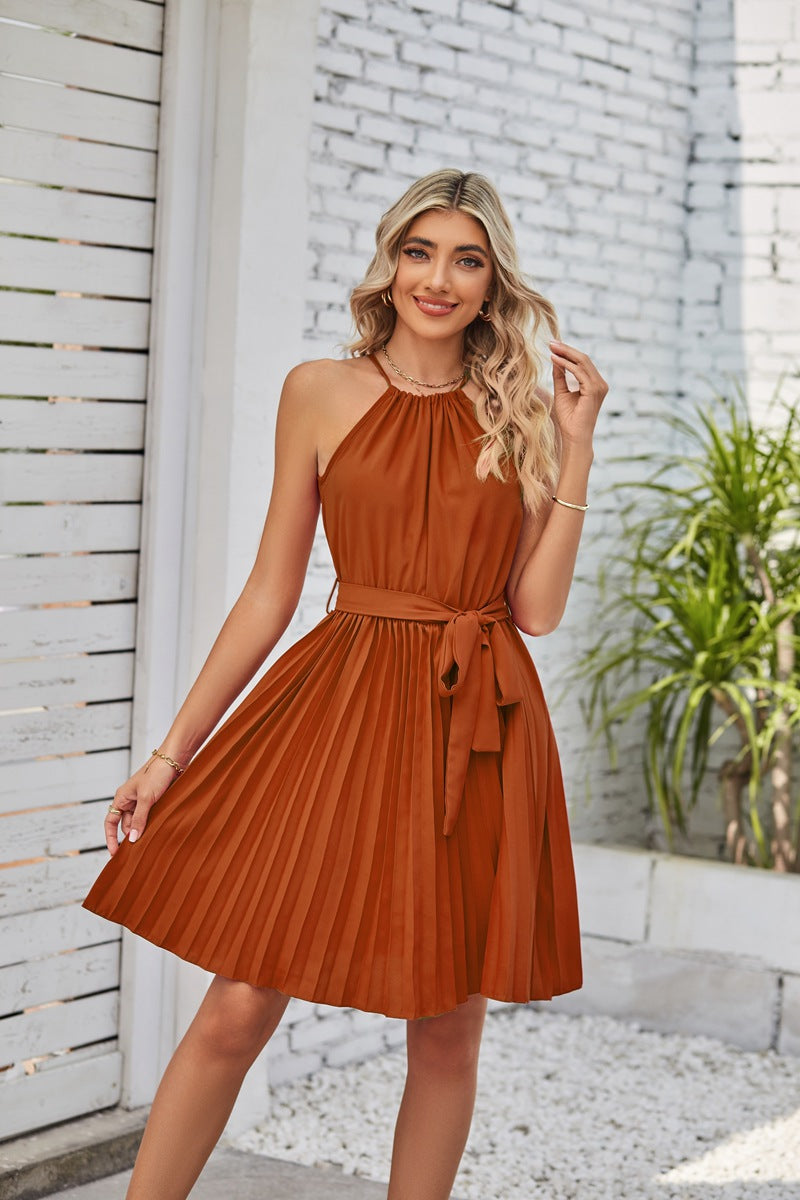Halter Strapless Dresses For Women Solid Pleated Skirt Summer Beach Sundress What Else You Got?