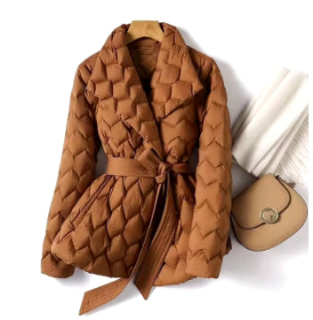 Women’s Winter Ripple‑Stitch Jacket with Belt – Warm Lightweight Lapel Coat with Pockets What Else You Got?