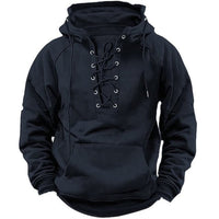 Men's Lace-Up Hoodie Sweatshirt – Urban Streetwear Pullover with Long Sleeves