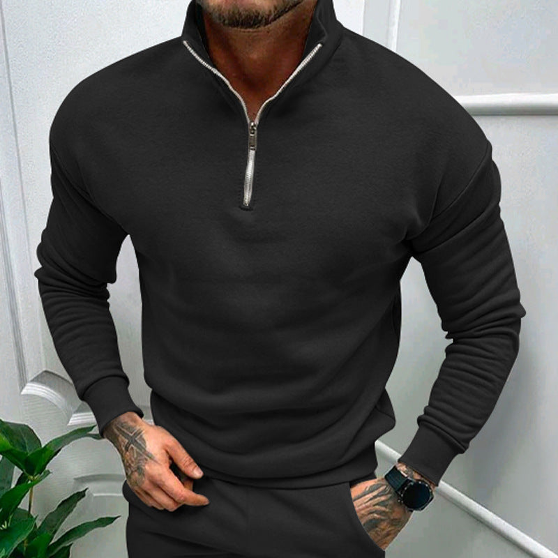 Solid Color Zipper Sweatshirt Men's Autumn And Winter Fleece-lined Long Sleeve Tops What Else You Got?