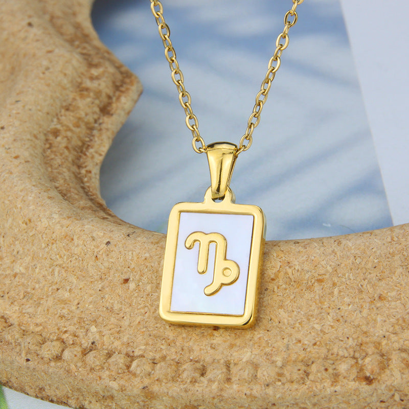 Stainless Steel Square Shell Zodiac Necklace What Else You Got?