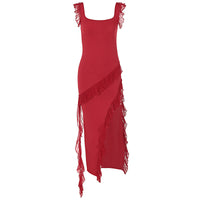 Elegant Midi Dress with Raw-Edge Selvedge Stitching - Feminine & Affordable