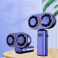 Portable USB Rechargeable Folding Fan - 5 Speeds, Neck Hanging, Digital Display - Perfect for Travel, Beach & Outdoor Adventures