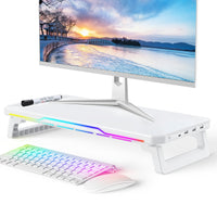 RGB Laptop Stand with Neck Support & Cooling – Adjustable Monitor Riser with USB Hub