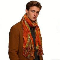 2pcs Lightweight Dress Scarf - Bold Orange Red Floral Pattern