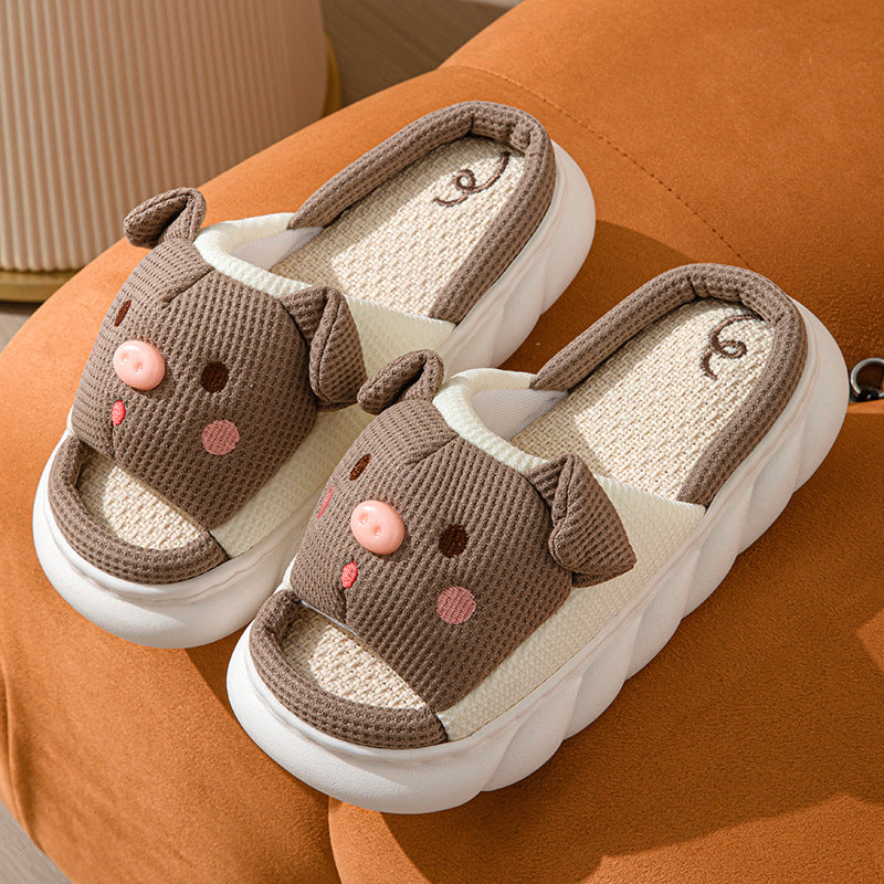 Cute Piggy Slippers Open Toe Linen Home Slipper Couples Women Men Cartoon Pig House Shoes What Else You Got?