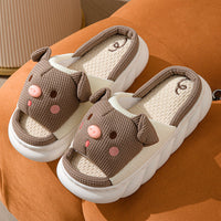 Adorable Piggy Cartoon Slippers – Cozy Open Toe Linen House Shoes for Couples