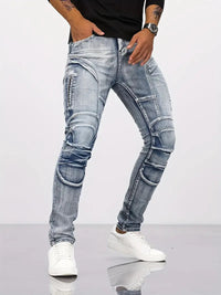 Men's Stretch Skinny Jeans – Retro Motorcycle Style Denim