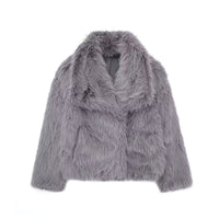 Women’s Plush Lapel Coat – Warm Spandex-Blend Winter Outerwear XS–L